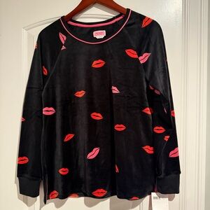 Kate Spade Lips Velour Pajama Top